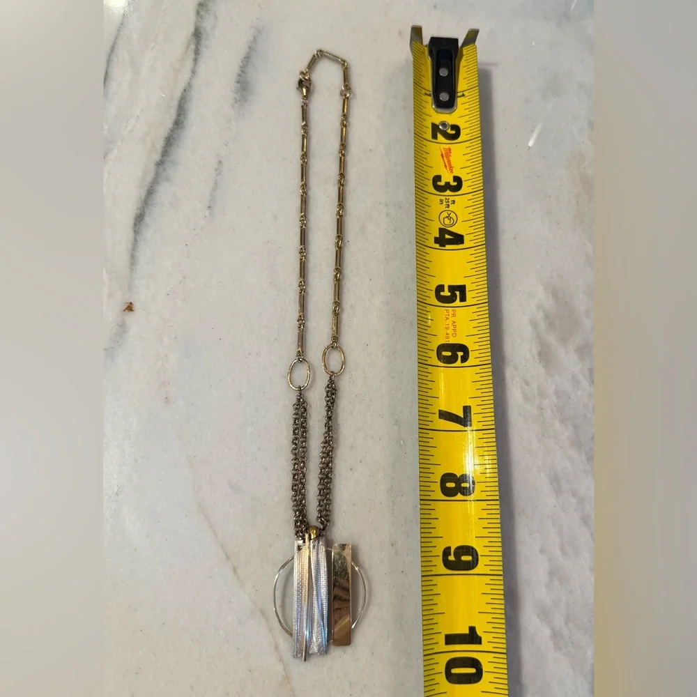 Retro 80s Gold and Silver Modern Multi-Bar Pendant Necklace